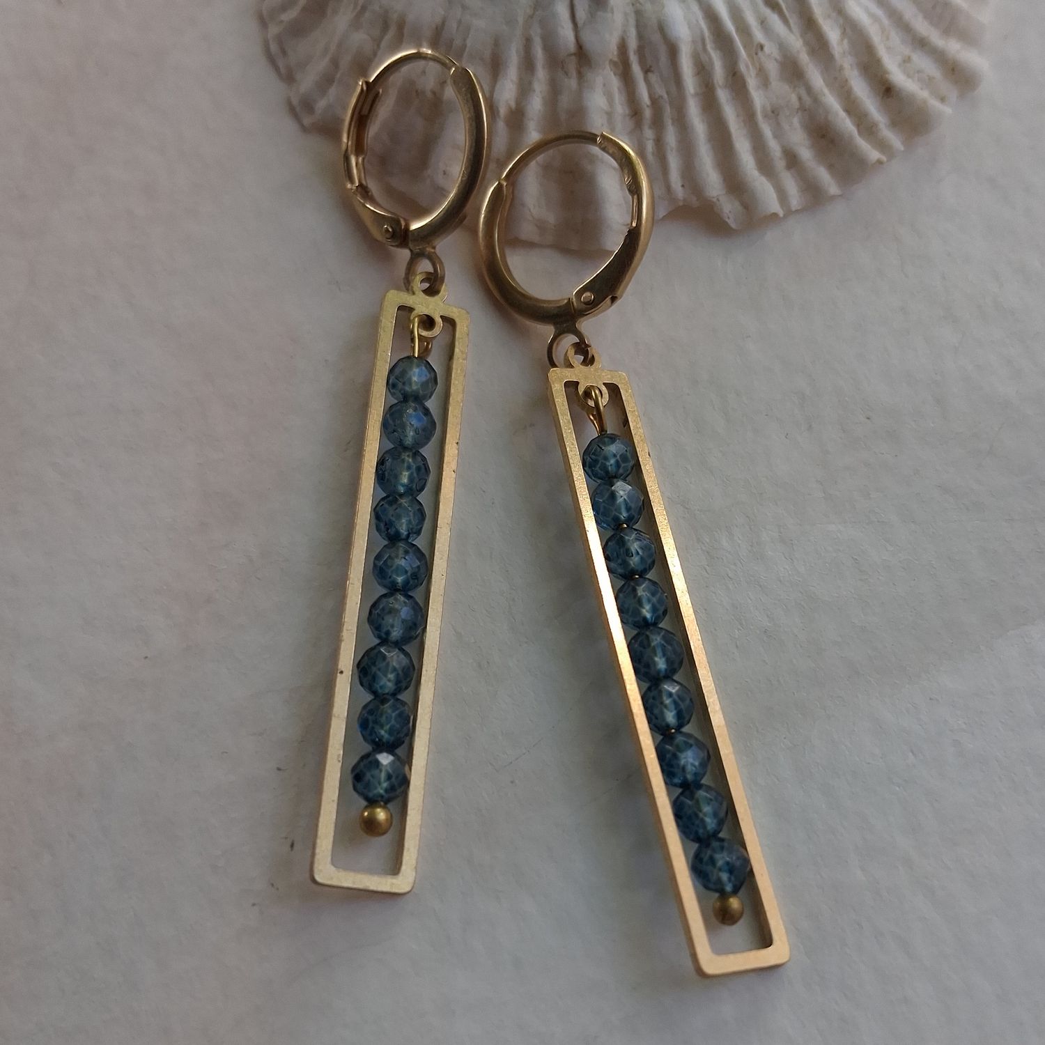 Faceted apatite and Brass earrings