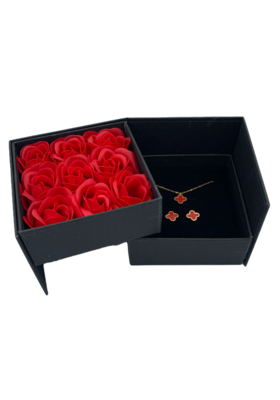 Sliding Black Gift Box - Fragrant Red Rose with Jewelry