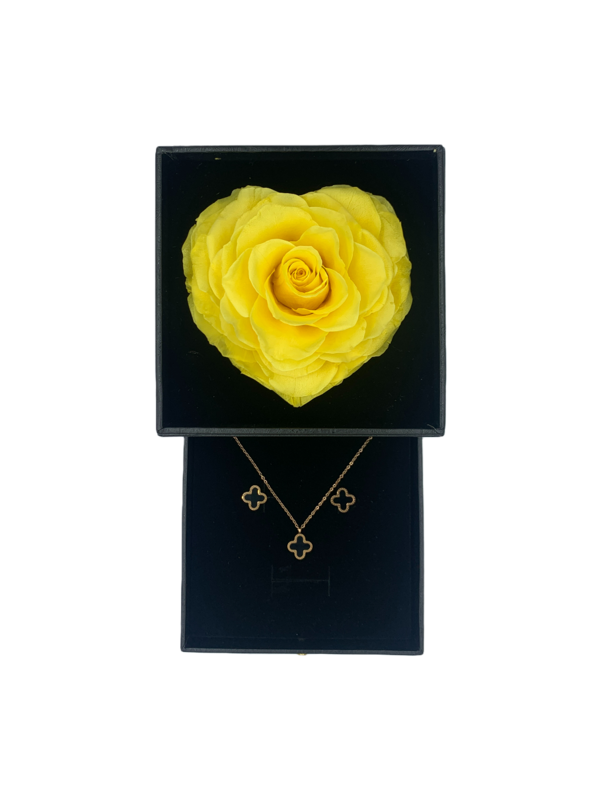 Heart Shape Real Preserved Yellow Rose - Gift Box with Jewelry