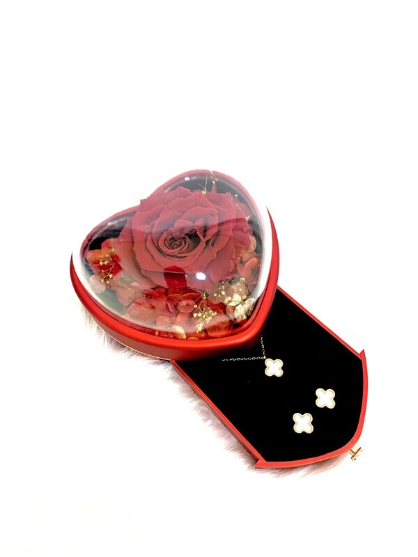 Heart-Shaped Gift Box – Real Preserved Rose with Jewelry | Luxury Romantic Gift