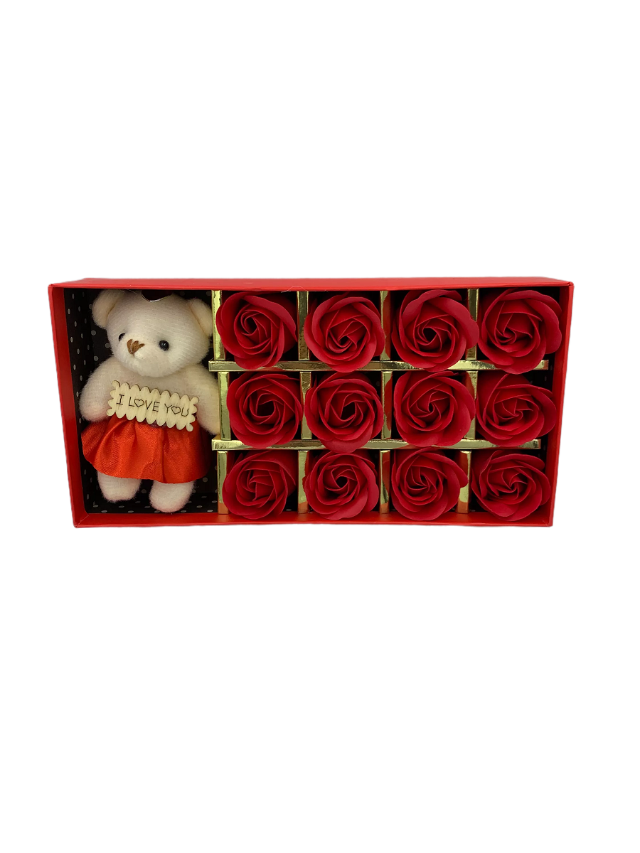 Fragrant Red Rose Box with Bear