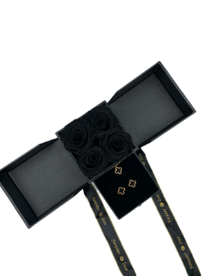 Black Preserved Rose in Folding Box with Jewelry