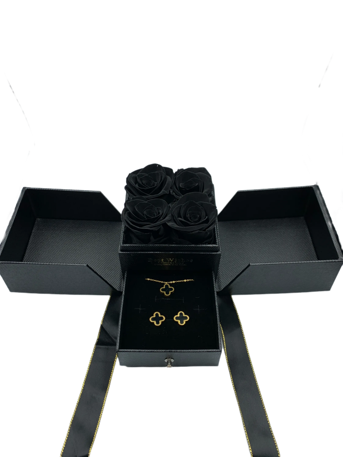 Black Preserved Rose in Folding Box with Jewelry