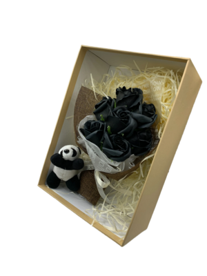 Fragrant Black Rose Mini Bouquet with Panda