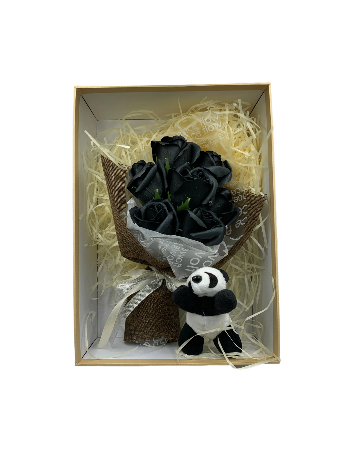 Fragrant Black Rose Mini Bouquet with Panda