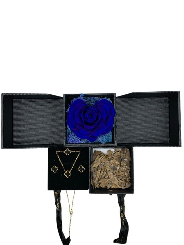 Double Door Box Blue Preserved Rose Heart | Luxury Gift