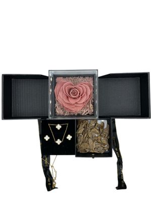 Double Door Beige Preserved Rose Heart | Luxury Gift