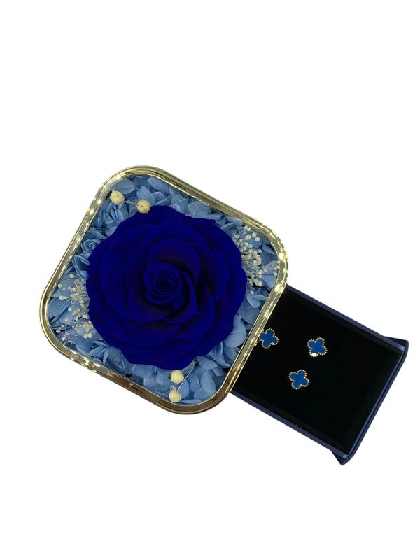 Blue Preserved Rose in Elegant Gift Box | Luxury Eternal Rose Gift