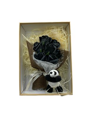 Fragrant Black Rose Mini Bouquet with Panda