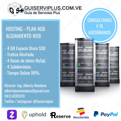 Plan 4 GB Alojamiento Web (Hosting) + Certificado SSL + Registro de Dominio