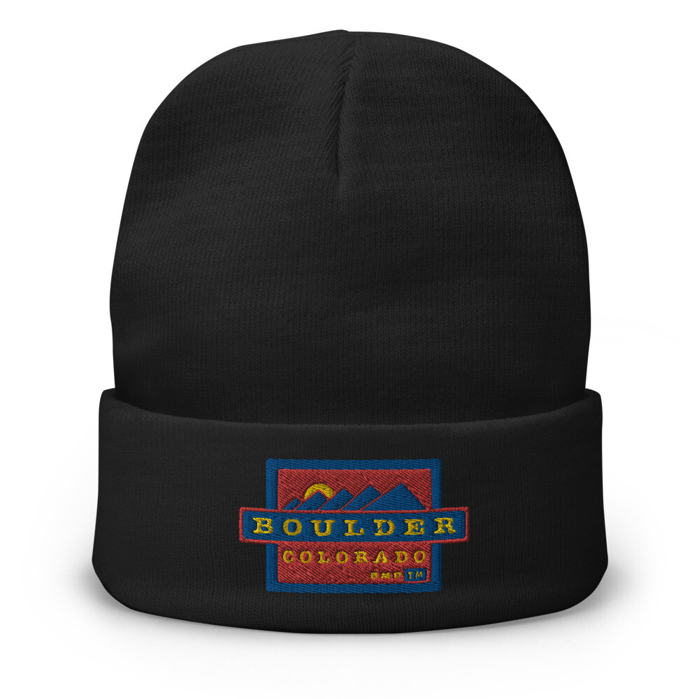 Boulder/Mountains Hat-Embroidered Beanie, Color: Black