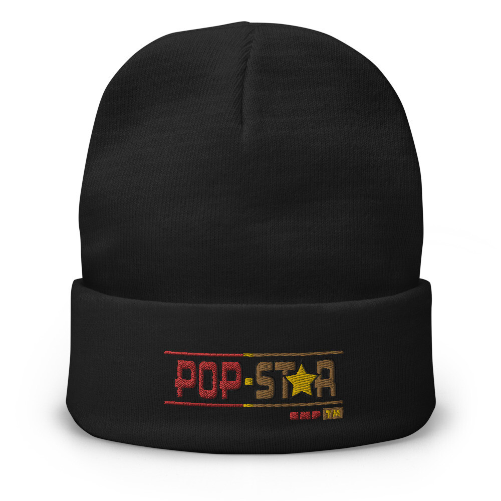 Pop-Star-Embroidered Beanie, Color: Black