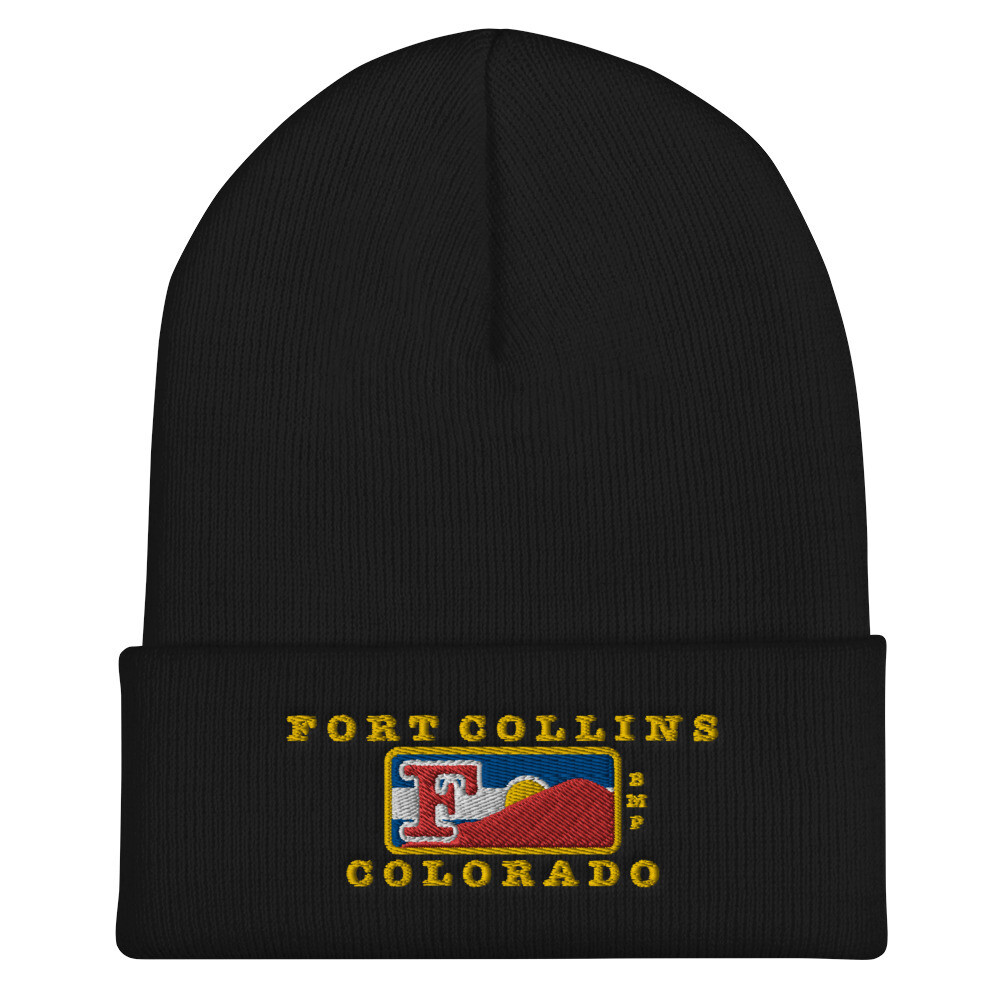 Fort Collins Colorado-Cuffed Beanie, Color: Black