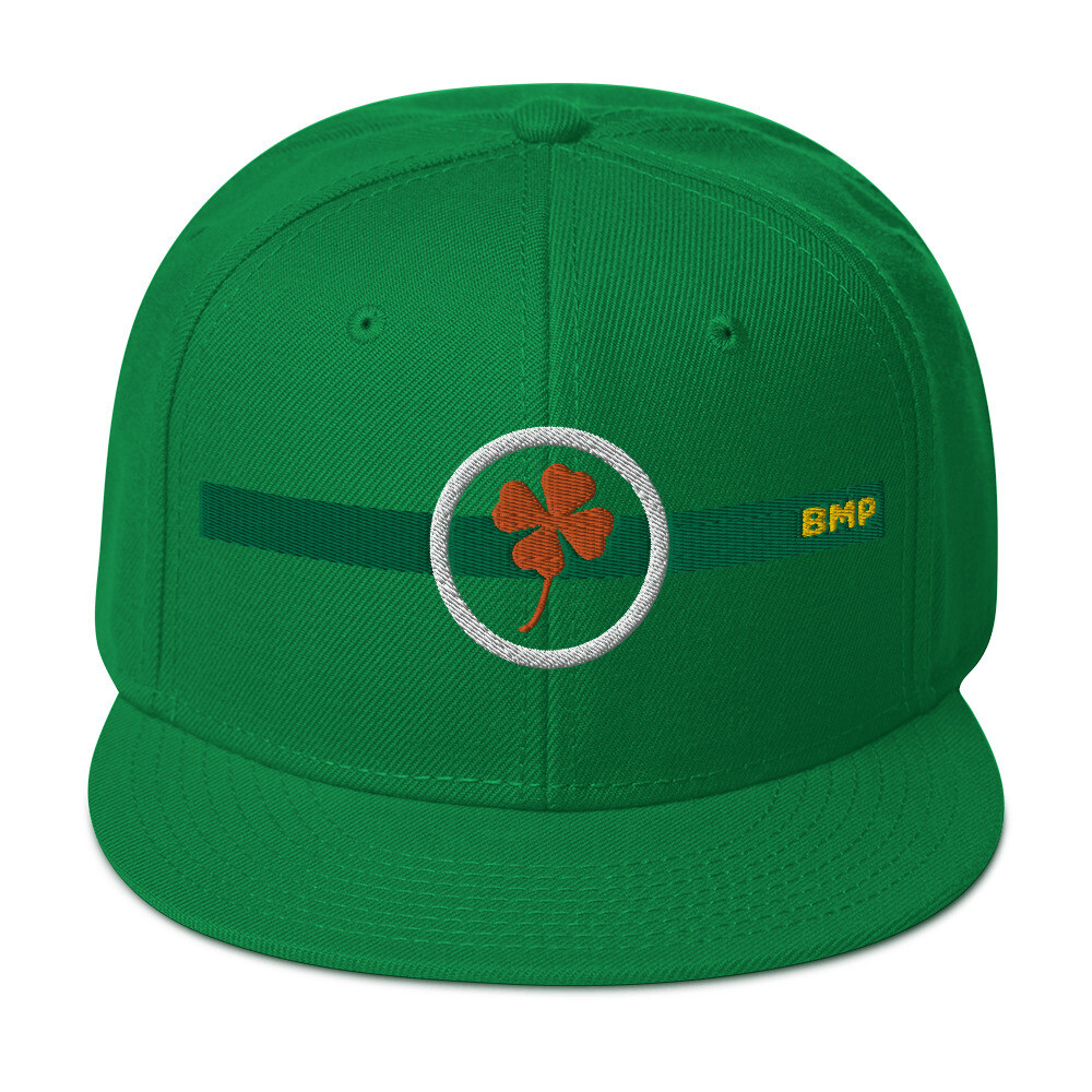 Orange Four Leaf Clover Puff Embroidered Flat Front Snapback Hat