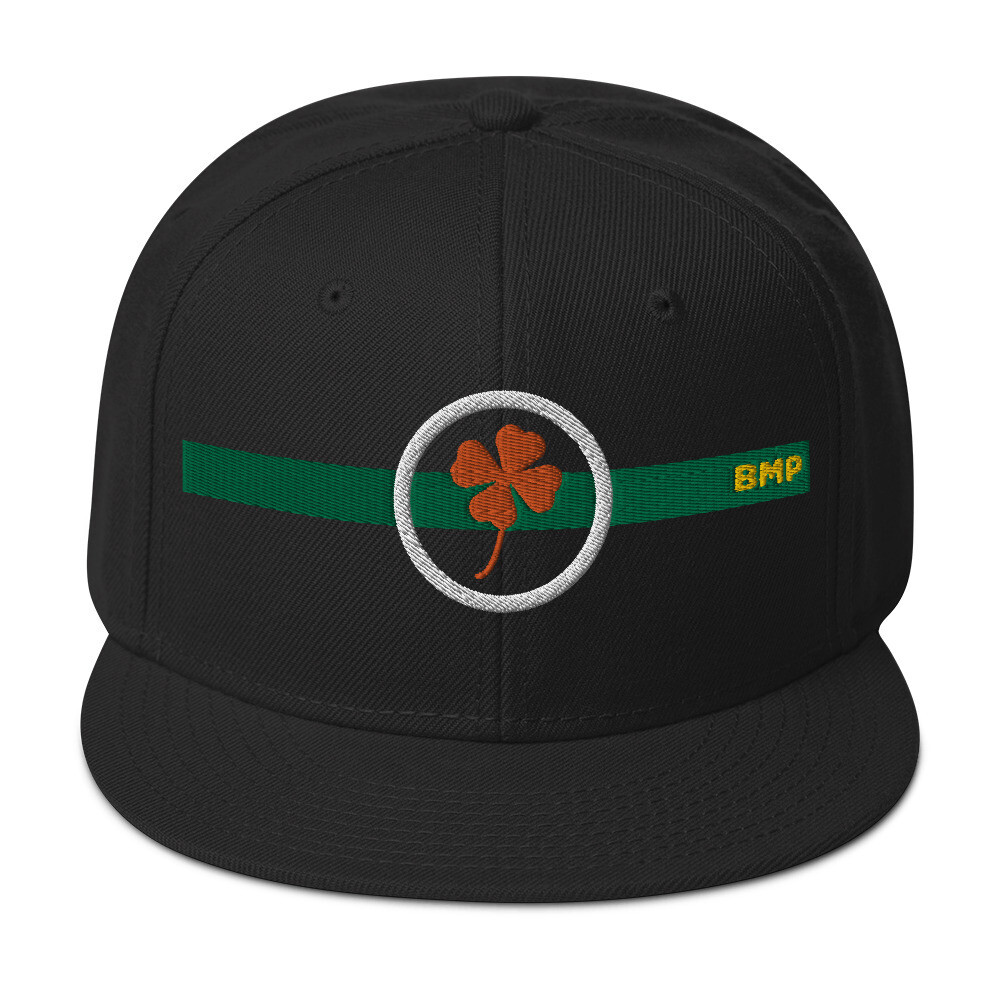 Orange Four Leaf Clover Puff Embroidered Flat Front Snapback Hat