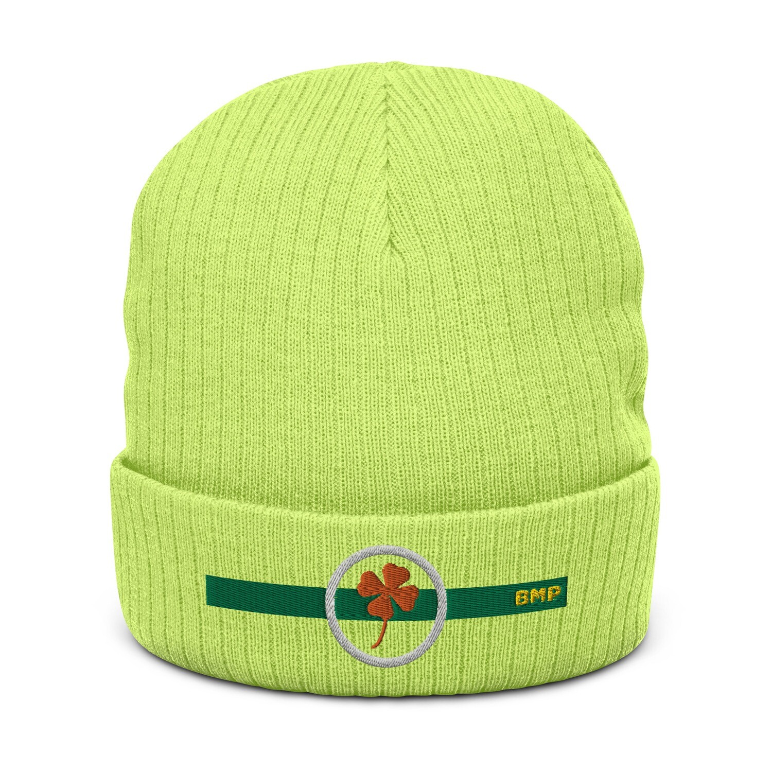 Orange Four Leaf Clover- Ribbed knit beanie