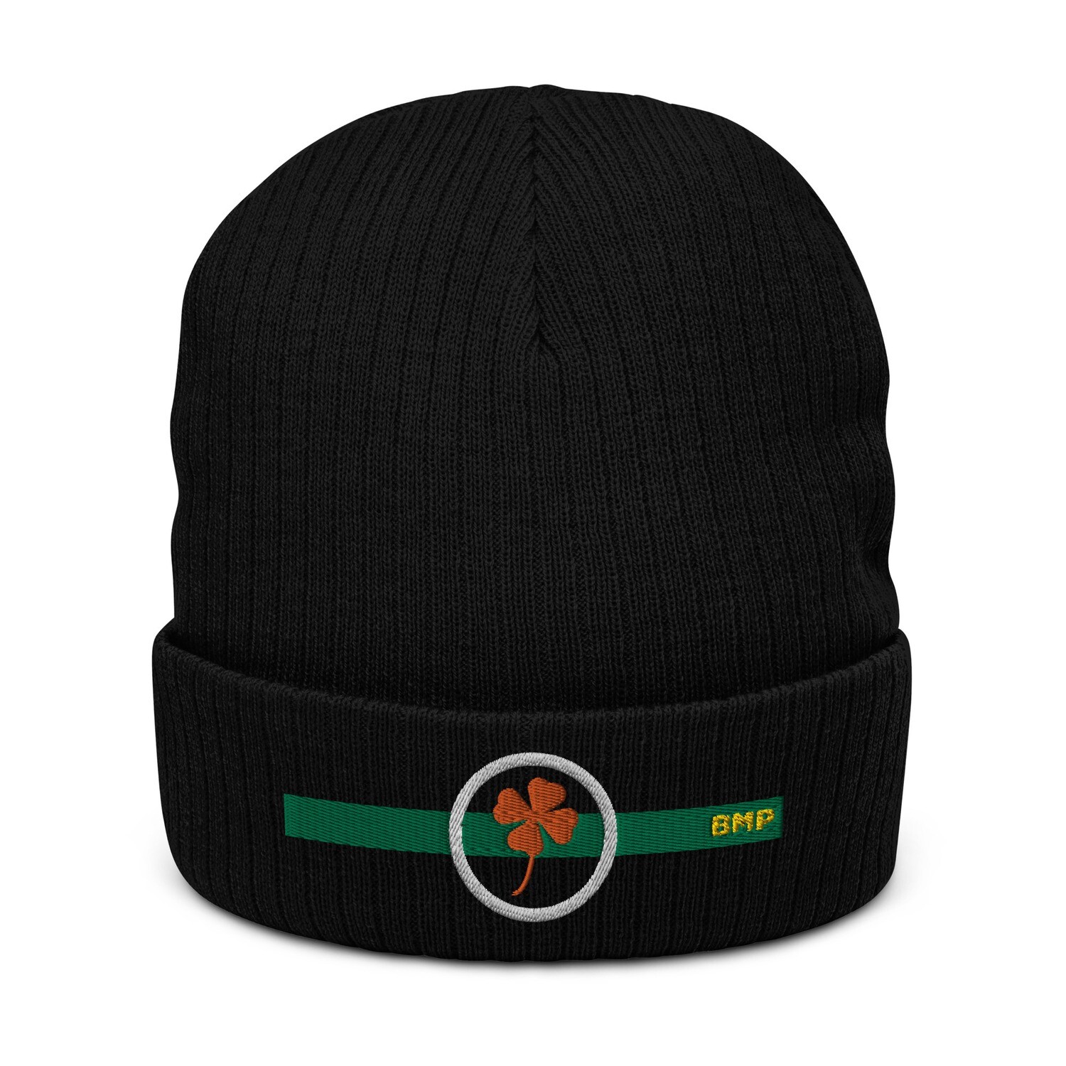 Orange Four Leaf Clover- Ribbed knit beanie