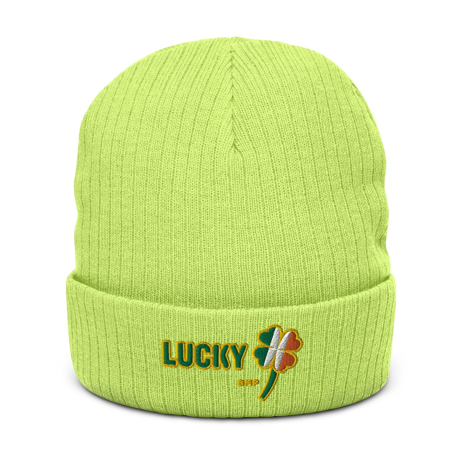 Lucky Four Leaf Clover- Ribbed knit beanie