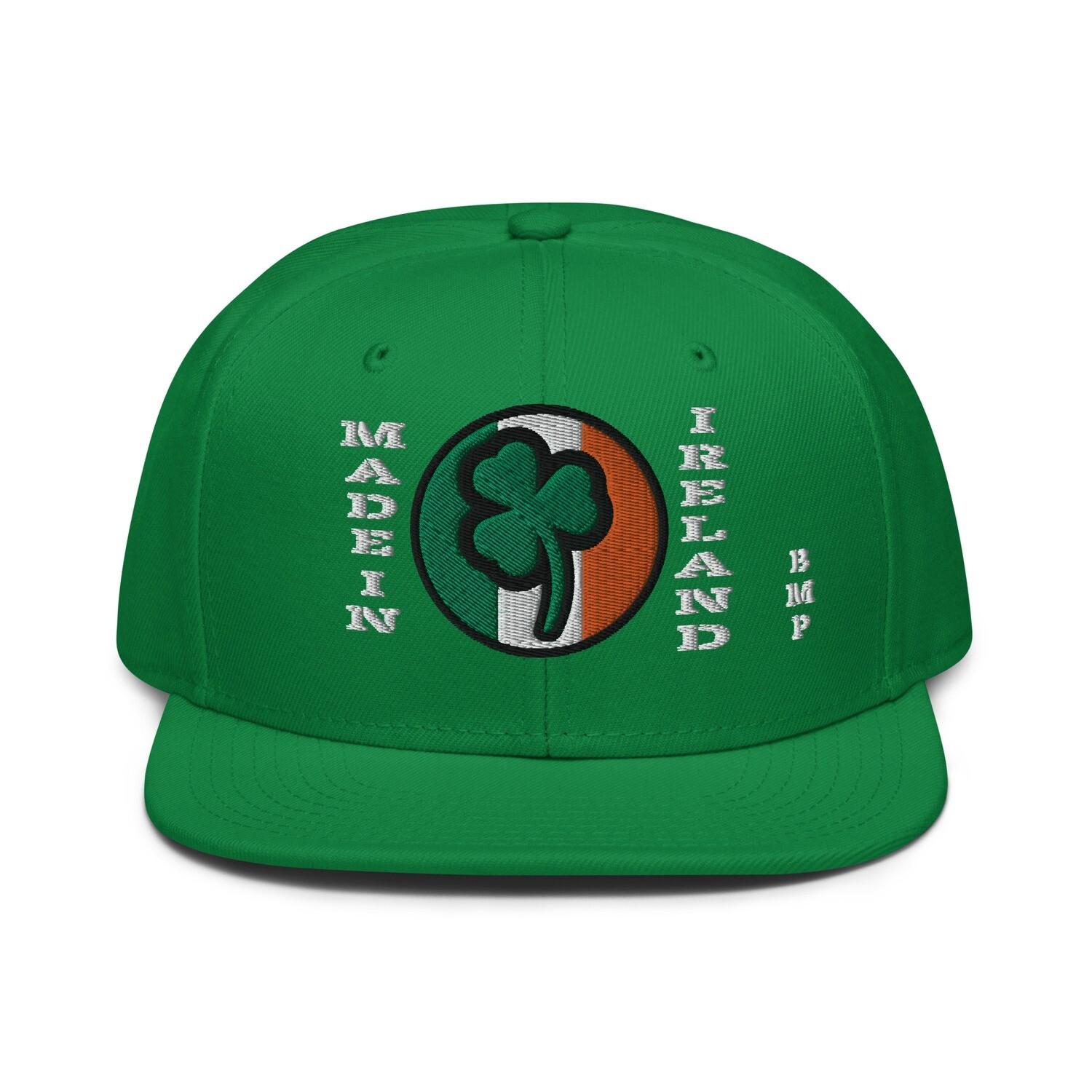 Made In IreLand Green Shamrock- Flat Front Snapback Hat