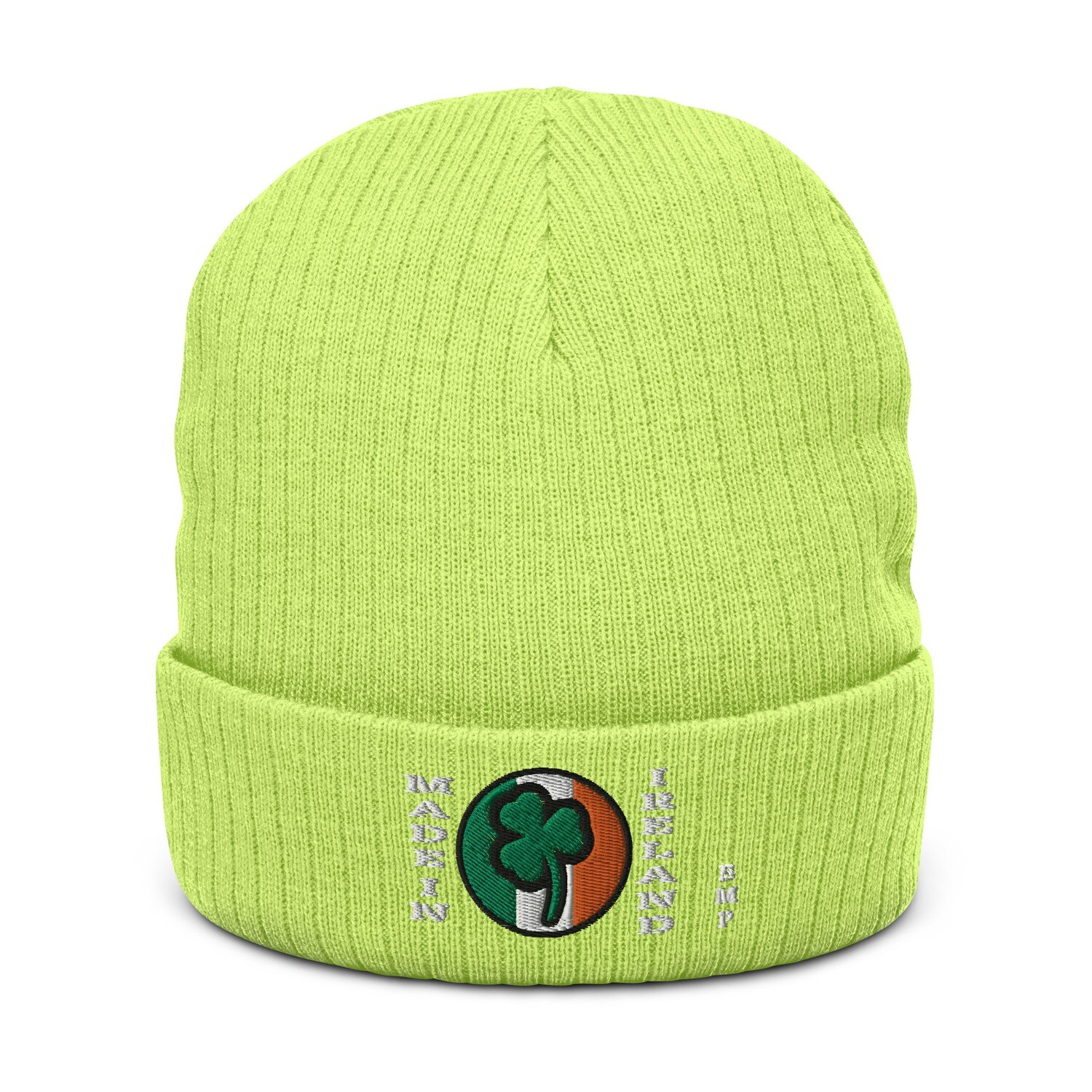 Made In Ireland Green Shamrock- Ribbed knit beanie