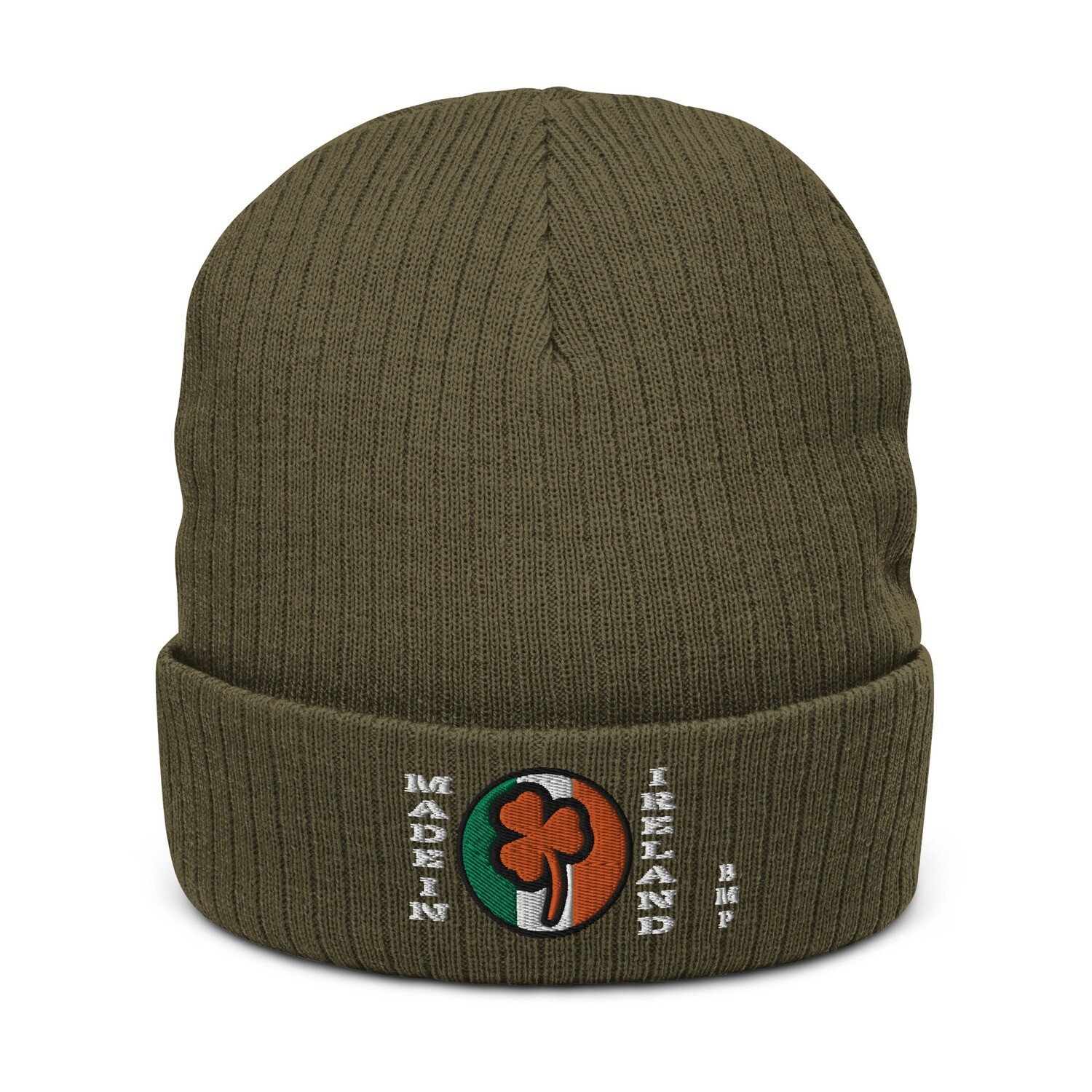 Made In Ireland Orangge Shamrock- Ribbed knit beanie