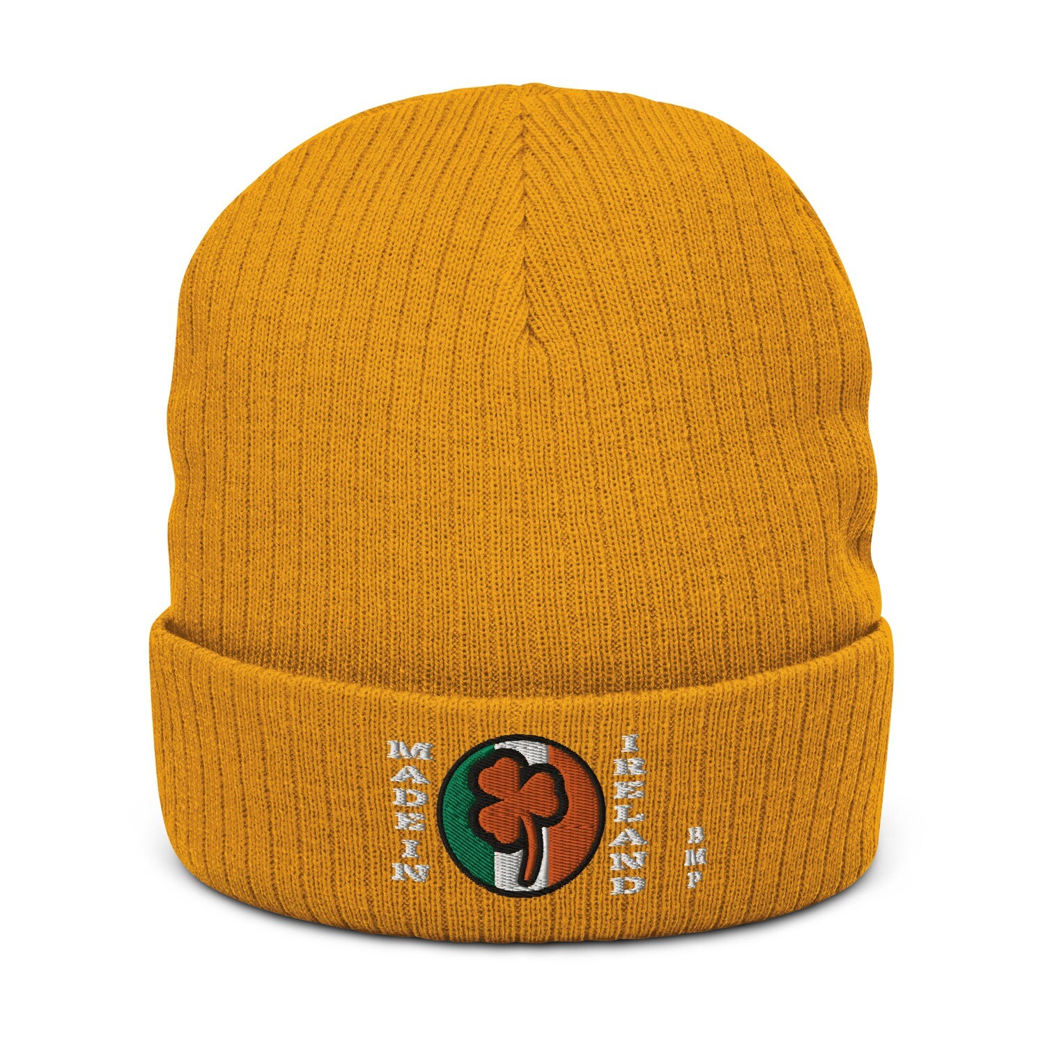 Made In Ireland Orangge Shamrock- Ribbed knit beanie