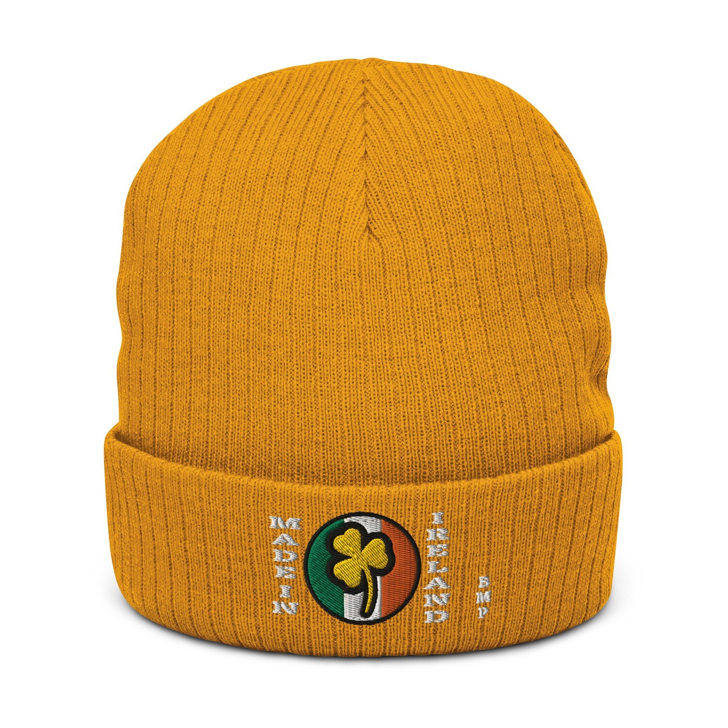 Made In Ireland Gold Shamrock- Ribbed knit beanie