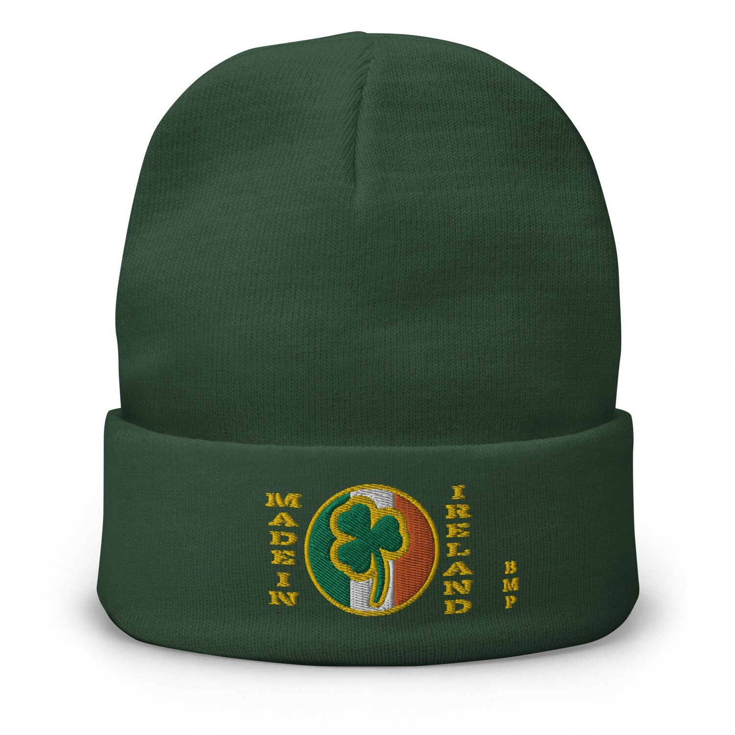 Made In Ireland Green and Gold Shamrock- Embroidered Beanie
