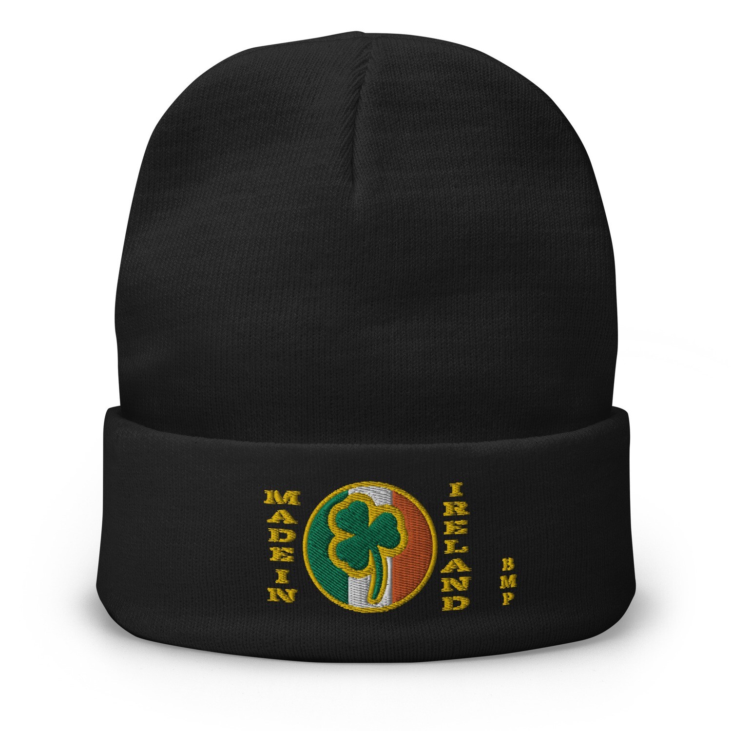 Made In Ireland Green and Gold Shamrock- Embroidered Beanie