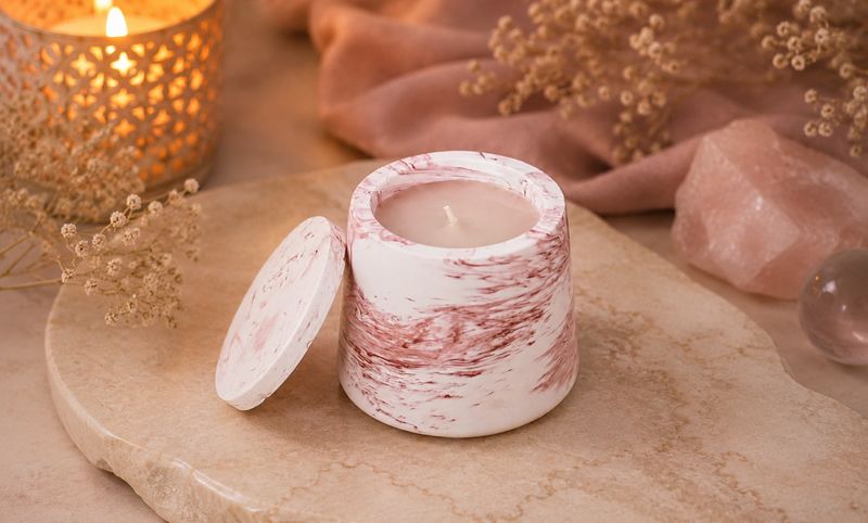 Wachstöpfchen groß weiß-rosa Handgefertigt
