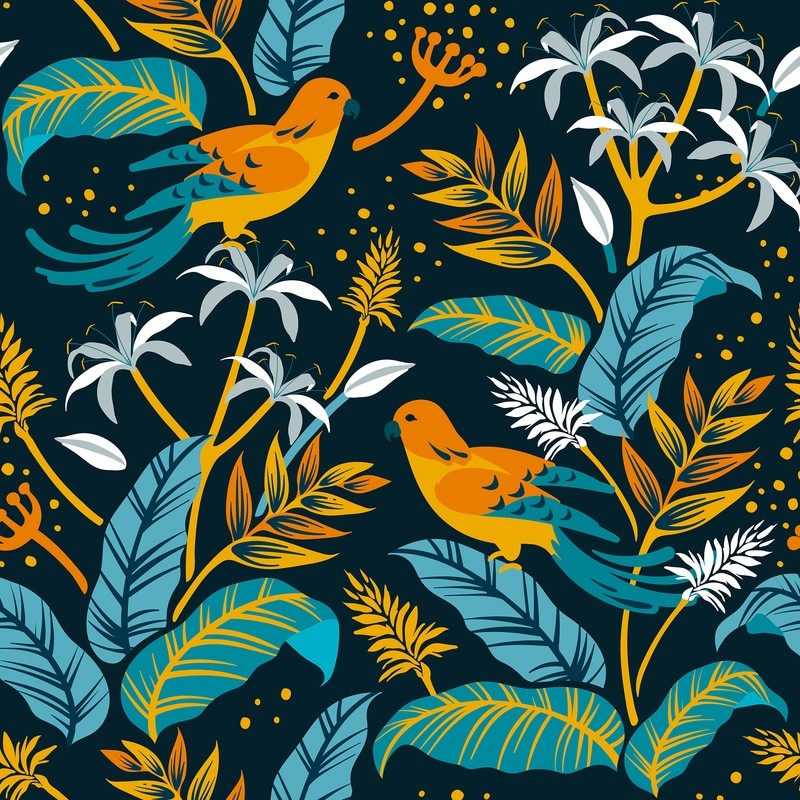 [設計圖樣] 春天 夏天 自然 拼貼 花草 Birds in Nature