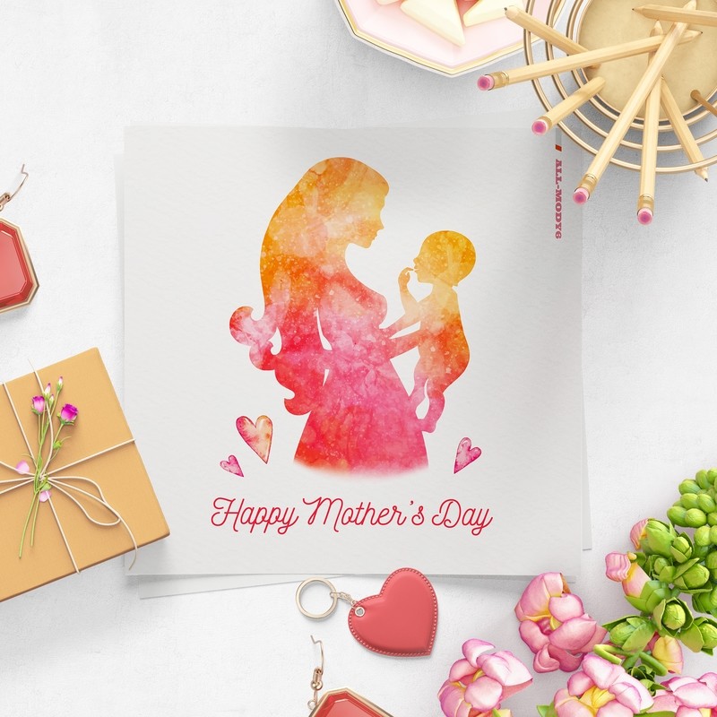 [設計圖樣][母親與嬰兒剪影渲染水彩] 素材 全品項 適用