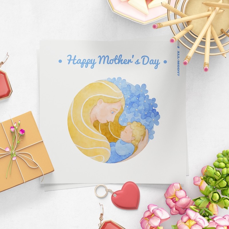 [設計圖樣][母親嬰兒與藍花水彩] 素材 全品項 適用