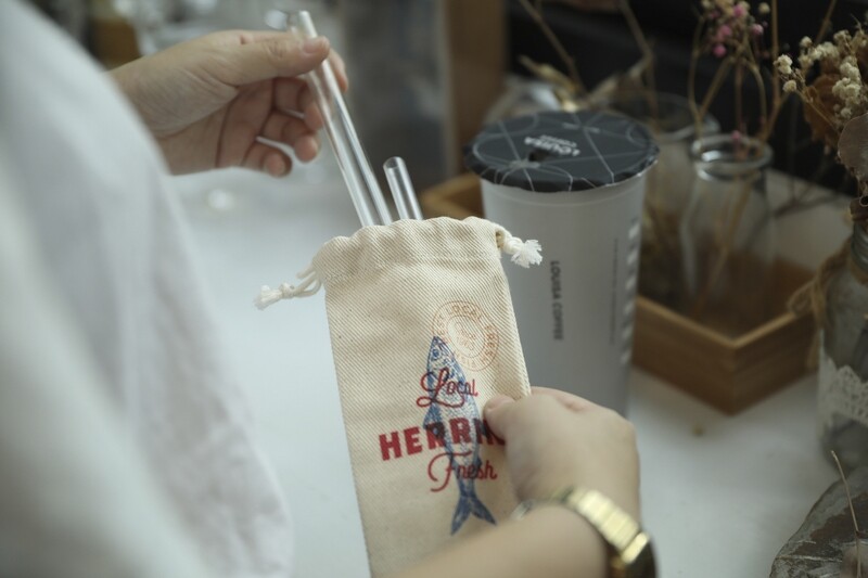 客製 局部 印花 棉帆布 環保 吸管 束口袋