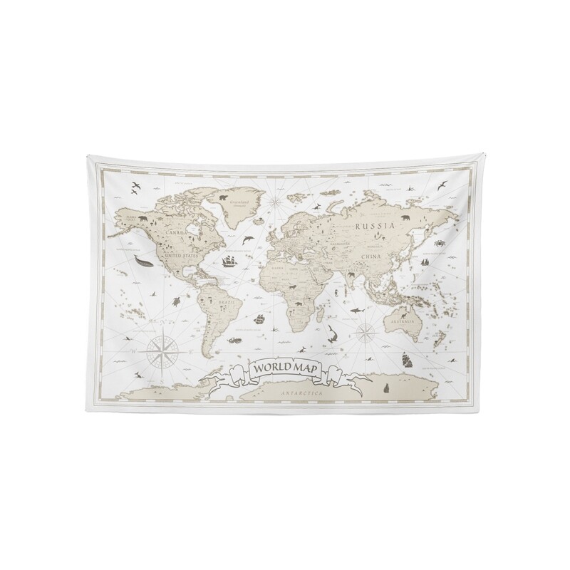 現貨 復古 世界 地圖 (白樺配色) 布幔 Vintage world map tapestry