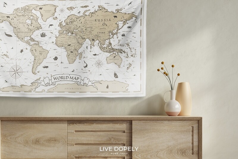 現貨 復古 世界 地圖 (白樺配色) 布幔 Vintage world map tapestry