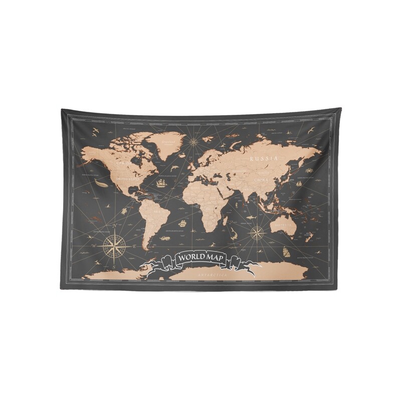 現貨 復古 世界 地圖 (焦茶配色) 布幔 Vintage world map tapestry