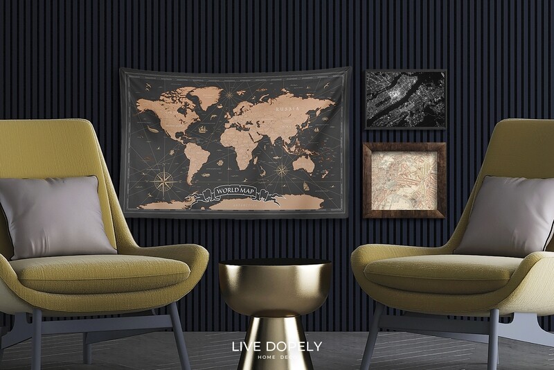現貨 復古 世界 地圖 (焦茶配色) 布幔 Vintage world map tapestry