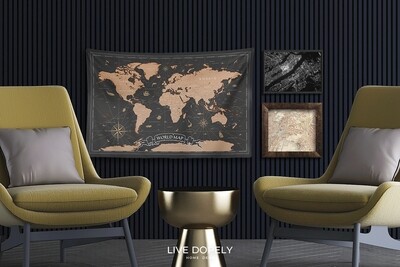 現貨 復古 世界 地圖 (焦茶配色) 布幔 Vintage world map tapestry