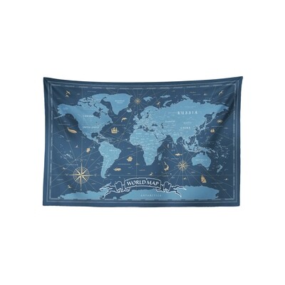 現貨 復古 世界 地圖 (青琉璃配色) 布幔 Vintage world map tapestry