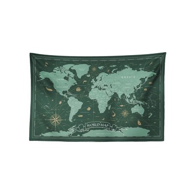 現貨 復古 世界 地圖 (綠青配色) 布幔 Vintage world map tapestry