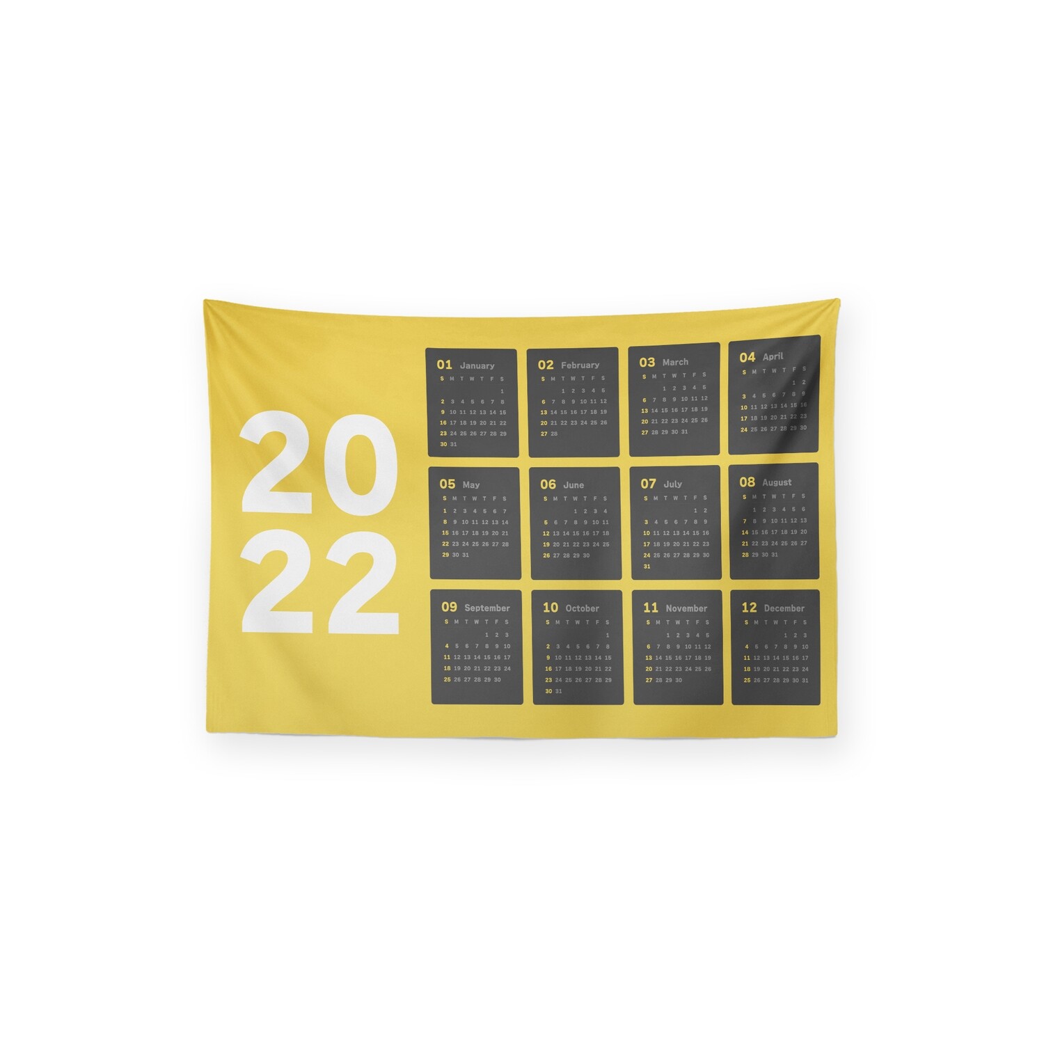 [設計圖樣] 黑黃 配色 2022 年曆 掛幔 Black Yellow Calendar Tapestry