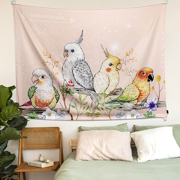 現貨 鸚味日誌 玄鳳 金太陽 小太陽鸚鵡 (粉嫩配色) 布幔 Parrots softpink tapestry
