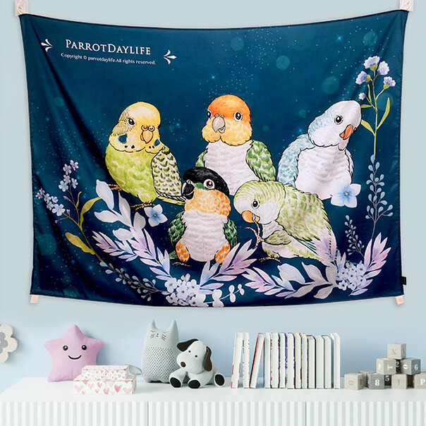 現貨 鸚味日誌 虎皮 凱克 和尚鸚鵡 (典雅藍) 布幔 Parrots elegantblue tapestry