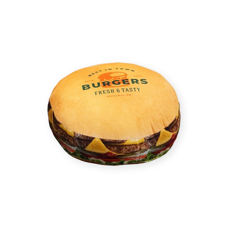 現貨 滿版 印花 漢堡餐廳 圓形 厚度 不可拆 抱枕