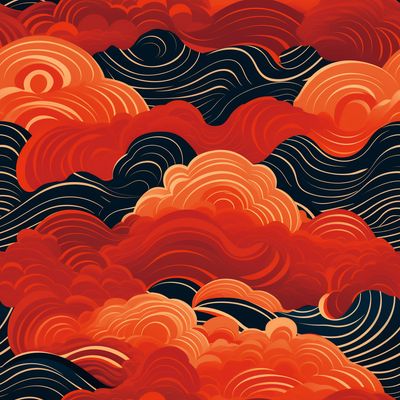 日式 紅色 雲紋 布花