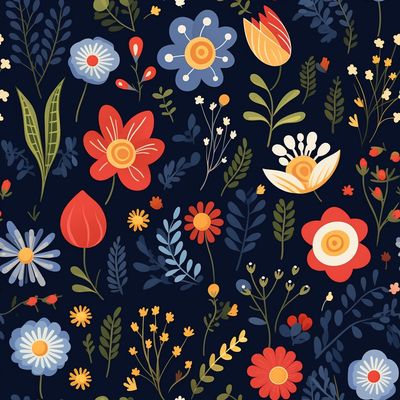 黑底 花卉圖案 花葉 布花