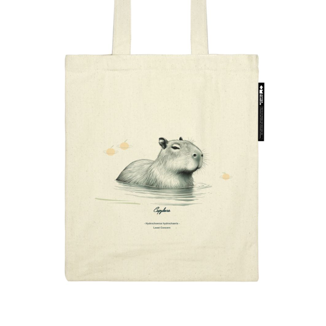 水豚帆布袋 棉帆布 胚布色 口袋版 提袋