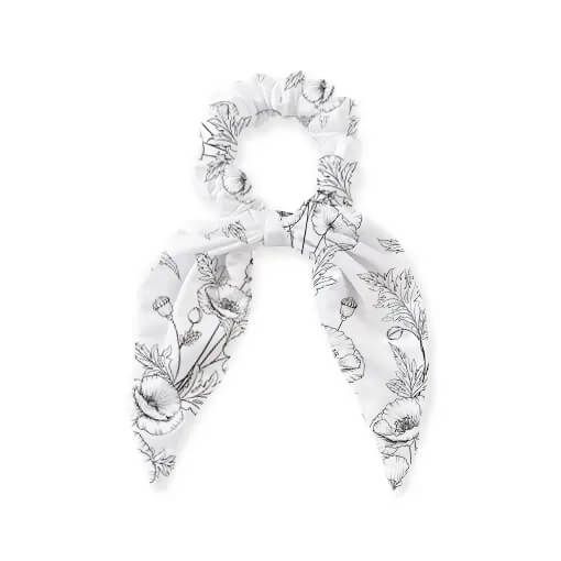 白色 花卉 插畫 蝴蝶結 兔耳 髮圈