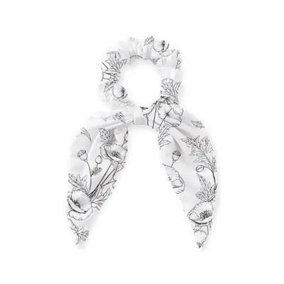 白色 花卉 插畫 蝴蝶結 兔耳 髮圈